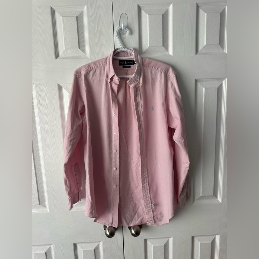 Sold Vintage Polo Baby Pink Button Down with Baby Blue Pony Logo Medium | Pink - Picture 2 of 9